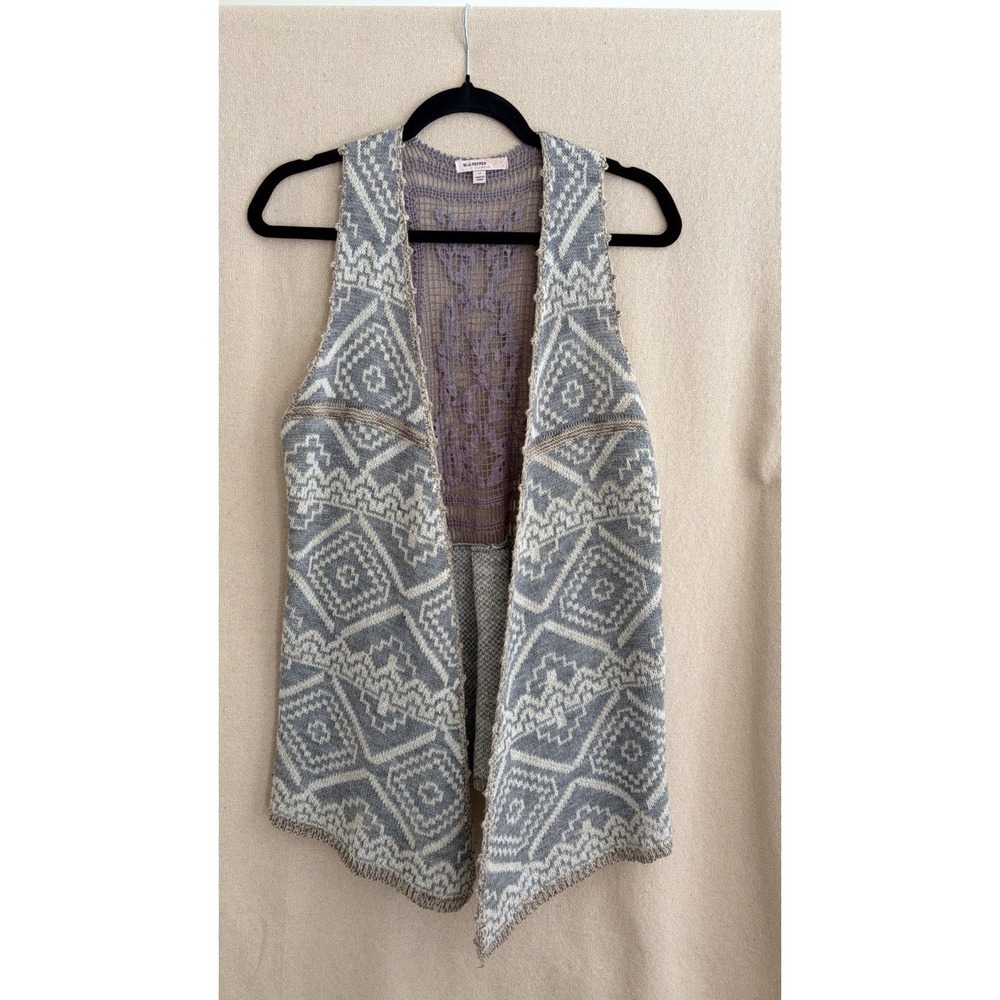 Blu Pepper Vintage Blue/Grey Boho Knit Crocheted Back Vest Medium/Boho/Festival